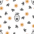 Background with bees and beehive