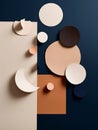 Background beige , dark blue, broen colors with geometric shapes for presentation. Abstraction, paper style.