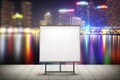 Background Big Board Empty Billboard With Unfocused Nighttime Cityscape With. Generative AI