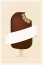 Background with biting chocolate ice lolly and copy space