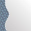 Background with black lace pattern and pearl border. Vector template Royalty Free Stock Photo