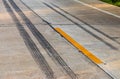 Brake traces of truck wheels on concrete roads. Royalty Free Stock Photo