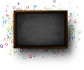 Background with blackboard and letters.