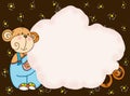 Background with blank cloud label and cute monkey