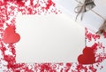 Background with red hearts and a rosar for a beloved Royalty Free Stock Photo