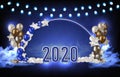 Background of blue arch balloons and 2020 new year text, futuristic party technology concept Royalty Free Stock Photo