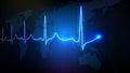 background of blue futuristic technology digital ECG heartbeat pulse line wave monitor and world map Royalty Free Stock Photo