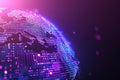 A background with a blue gradient and a digital globe made of dots on a dark purple background. Data transfer concept Royalty Free Stock Photo