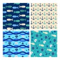 Background blue marine seamless patterns Royalty Free Stock Photo