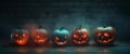background blue pumpkin fear evil autumn halloween mystery night table horror. Generative AI.