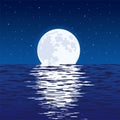 Background of blue sea and full moon at night. vector Royalty Free Stock Photo