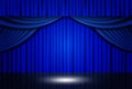 Background with blue theater curtain Royalty Free Stock Photo