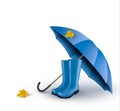 Background with blue umbrella and rain boots.