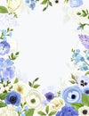 Background with blue and white flowers. Vector illustration.