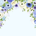 Background with blue and white flowers. Vector illustration. Royalty Free Stock Photo