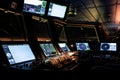 Background, blur, out of focus, bokeh. The wheelhouse of a modern ship is a close-up of the ship's course control levers Royalty Free Stock Photo