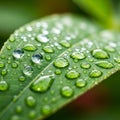 The background is blurred emphasizing the droplets and the leaf Royalty Free Stock Photo