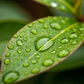 The background is blurred, emphasizing the leaf and droplets Royalty Free Stock Photo