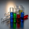 In the background, blurred outlines of other laboratory glassware are Royalty Free Stock Photo
