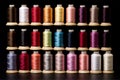 Background from bobbins with multi-colored sewing threads Royalty Free Stock Photo