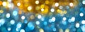 Festive blurred bokeh background, bright circles, defocused, lights, fun, party, glow effect, gold, blue, pattern, Christmas Royalty Free Stock Photo