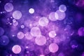 Background with bokeh and sparkles in purple hues. A sparkling circle illuminated by a festive display.