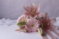 Background with bouquet with flowers, lilys and gerbera daisy