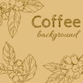 Background branch with leaves and berries coffee, hand-drawn