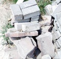 Background bricks. Construction Materials. Photo heap. Gray texture, stone