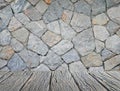 background of brick stone wall and wood floor texture photo Royalty Free Stock Photo
