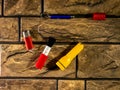 Background, brick wall, for design solutions, upper angle, side lighting. close-up.