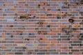 Background, brick wall made old German red burnt brick with traces bullets and shrapnel after World War II. Royalty Free Stock Photo