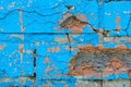 Background brick wall painted light blue paint old crumbling Royalty Free Stock Photo