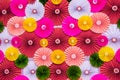 Background from bright colorful stylized paper flowers_