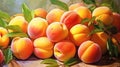 A background with bright and juicy peaches, apricots and plums, creating the feeling of a summer su