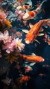 background with bright koi fish radiating a peaceful aura in oriental harmony