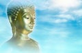 The background of the Buddha is energetic, mysterious and beautiful. Some Buddha images that emerge from darkness and light. Leave