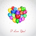 Background with bunch of colored balloons heart-shaped