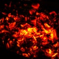 Background of burning hot coals, actively smoldering embers of fire, Royalty Free Stock Photo