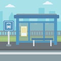 Background of bus stop with skyscrapers behind. Royalty Free Stock Photo
