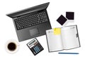 Background with business and office supplies.