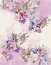 background with butterflies violet roses pasley