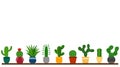 Background with cactuses in pots, vector ilustration Royalty Free Stock Photo