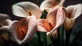 Background of Calla lily with raindrops created with generative AI technology Royalty Free Stock Photo