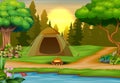 Background of campsite on sunset landscape