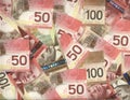 Background of Canadian fifty and hundred dollar bills Royalty Free Stock Photo