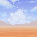 Background of cartoon dusty desert and sky with clouds