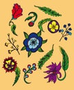 Background with cartoon flowers and leavs