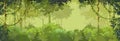 Background cartoon green leafy forest with lianas