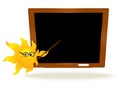 Background with cartoon sun pointing on school board Royalty Free Stock Photo